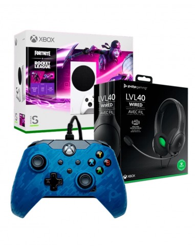 8632-Xbox Series S - Xbox Series S Fortnite y RL + LVL 40 + Wired Camo Azul-