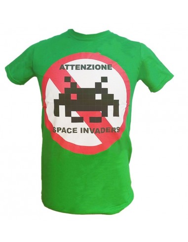 8940-Apparel - Camiseta Verde Space Invaders Attenzione T-S-5055139300274