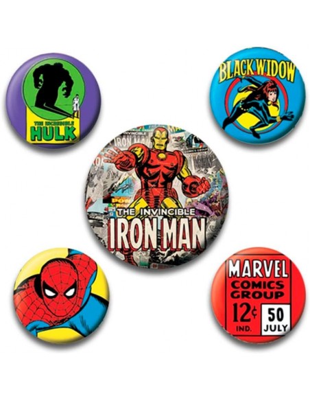 -5501-Merchandising - Set de Chapas Iron Man Marvel Retro-5050293804491