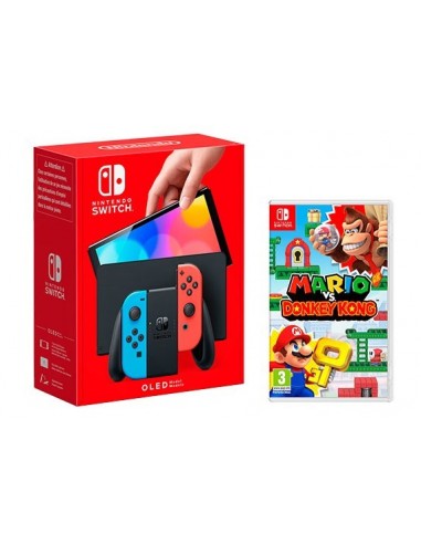 14840-Switch - Nintendo Switch Consola OLED Azul/Rojo Neon + Mario Donkey Kong-9501238986513
