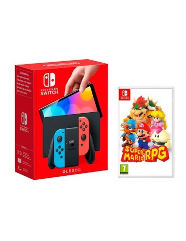 14838-Switch - Nintendo Switch Consola OLED Azul/Rojo Neon + Super Mario RPG-9509667119137