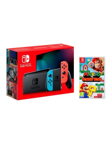 14832-Switch - Nintendo Switch Consola Azul/Rojo Neon + Mario Donkey Kong-9509826342277