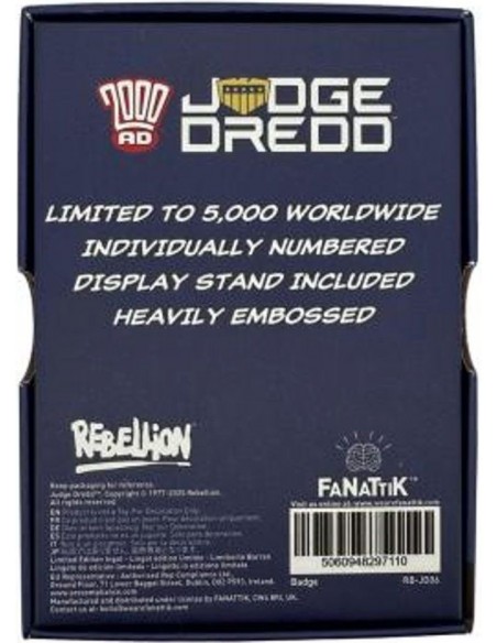 -18003-Merchandising - Réplica Placa 2000 AD Juez Dredd Edición Limitada Fanattik-5060948297110