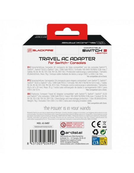 -18804-Switch 2 - Blackfire Travel Ac Adaptor Usbc 30W Multi Switch2 -8431305034957