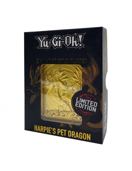 -19604-Merchandising - Yu-Gi-Oh! Limited Edition 24k Gold Plated Harpie's Pet Dragon Metal Card-5060948292740