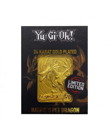 -19604-Merchandising - Yu-Gi-Oh! Limited Edition 24k Gold Plated Harpie's Pet Dragon Metal Card-5060948292740