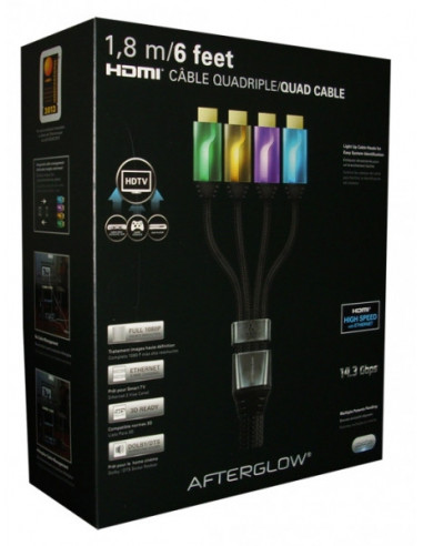 498-Multi Plataforma - Quad Cable HDMI 6' AfterGlow (Verde/Dorado/Lila/Azul)-0708056090258