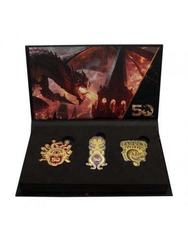 19463-Merchandising - Dungeons & Dragons 50th Anniversary Set of 3 Pin Badges-5060948294096