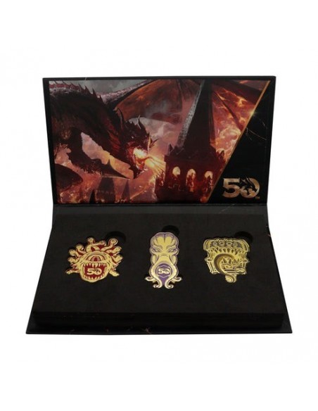-19463-Merchandising - Dungeons & Dragons 50th Anniversary Set of 3 Pin Badges-5060948294096