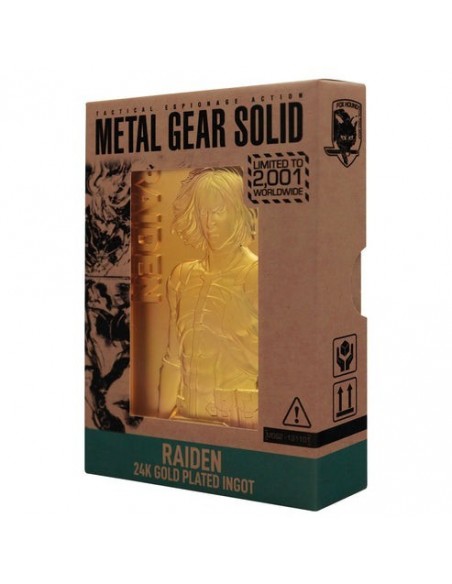 -20084-Merchandising - Lingote Raiden Metal Gear 2 24k Gold Plated Edición Limitada Fanattik-5060948298087