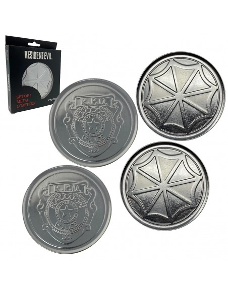 -16273-Merchandising - Resident Evil Set of 4 Embossed Metal Coasters-5060662462047