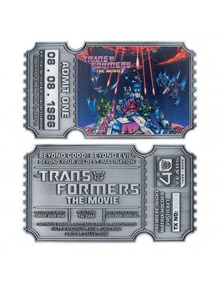 -20856-Merchandising - Transformers: The Movie – Limited Edition 40th Anniversary Metal Replica Movie Ticket-5061114760940